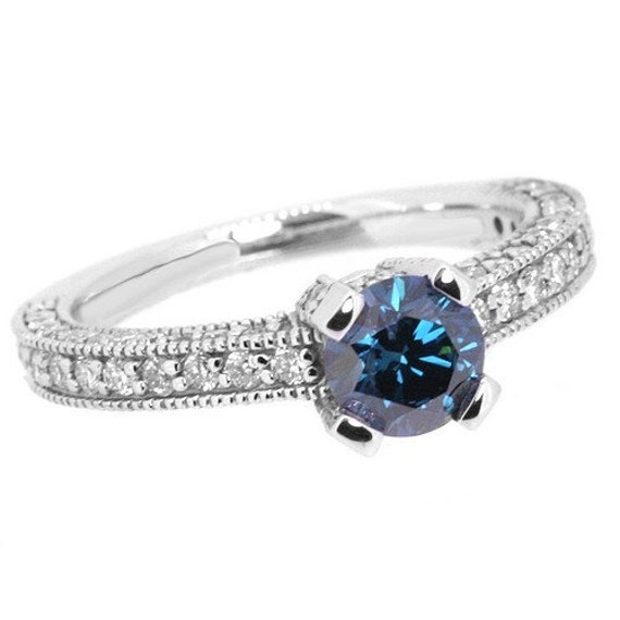 1.60ct Blue Diamond Engagement Ring 14k Gold by JewelryPoint