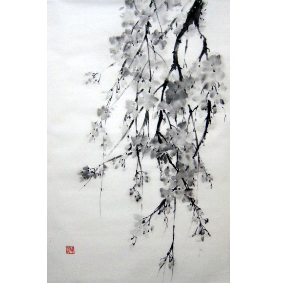 Japanese Ink Painting on Rice Paper 18x25 inch Suibokuga