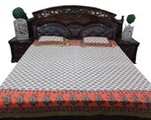 Indian Cotton Bedcover Home Decor Bedding Bed Sheets Gray Orange Bedspreads