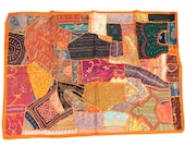 Orange Decorative Sari Tapestry Handmade Wall Hanging