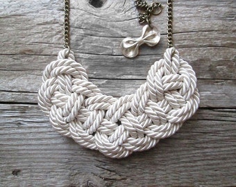 White Rope necklace Nautical rope knot necklace