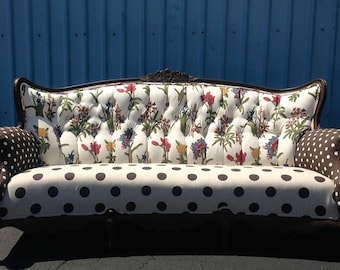 Custom Unique Upholstered Vintage Sofa Couch Tufted Upcycle