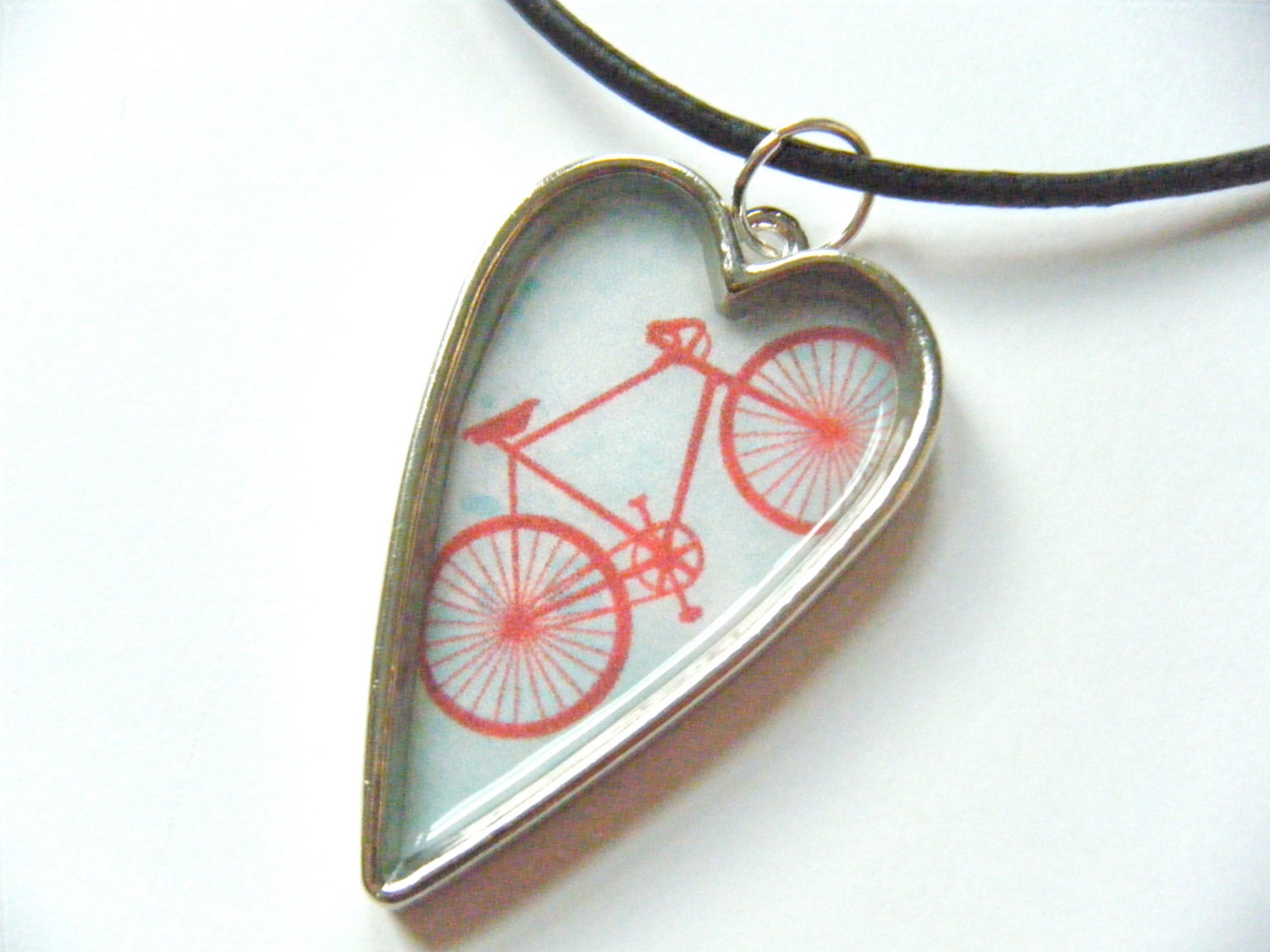 Red Bike Bicycle Heart Pendant Necklace Silver Cyclist Biker