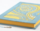 FREE shipping, hand painted notebook, blue notebook, yellow blue, a5 notebook, diary, unruled notebook, travel journal, blank book, a5