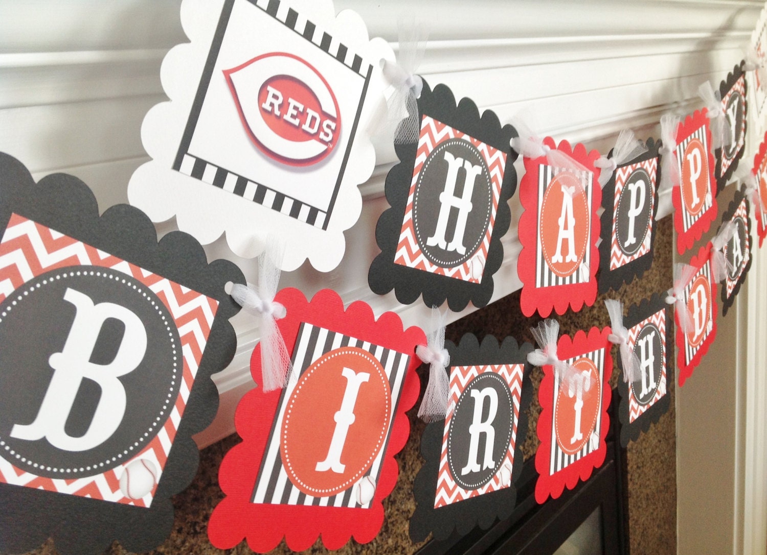Baseball Cincinnati Reds Inspired Happy Birthday Banner Royal Blue