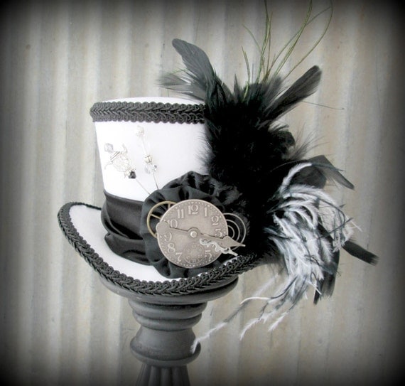 The White Rabbit in Black and White Mini Top Hat by ChikiBird