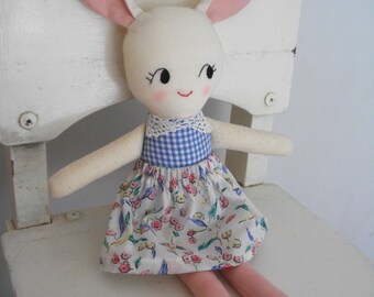 SWEET BUNNY RAGDOLL - Handmade cloth doll rabbit plushie rag doll - Made to Order