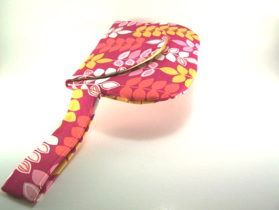 Clutch Purse with Wrist Strap - Pink and Gold Fabric