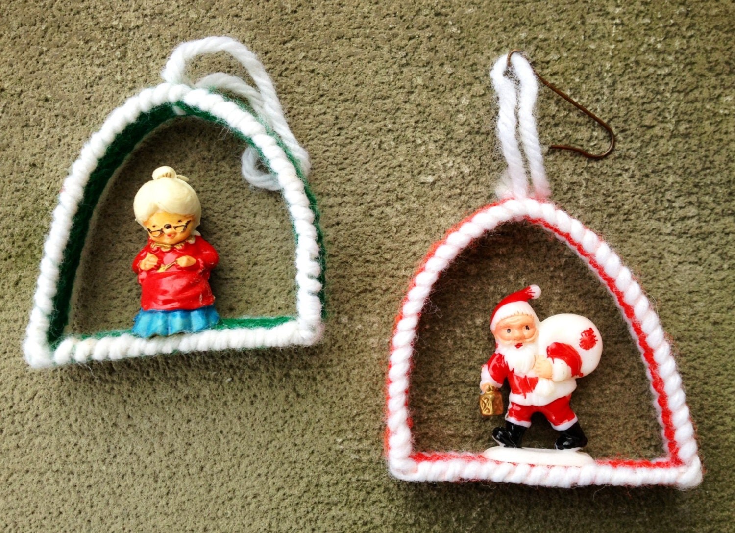 Vintage Handmade Christmas Ornaments, Santa & Mrs. Claus