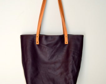 Free US Shipping Dark Purple Plum Rich Supple Leather Shoulder Tote Market Bag