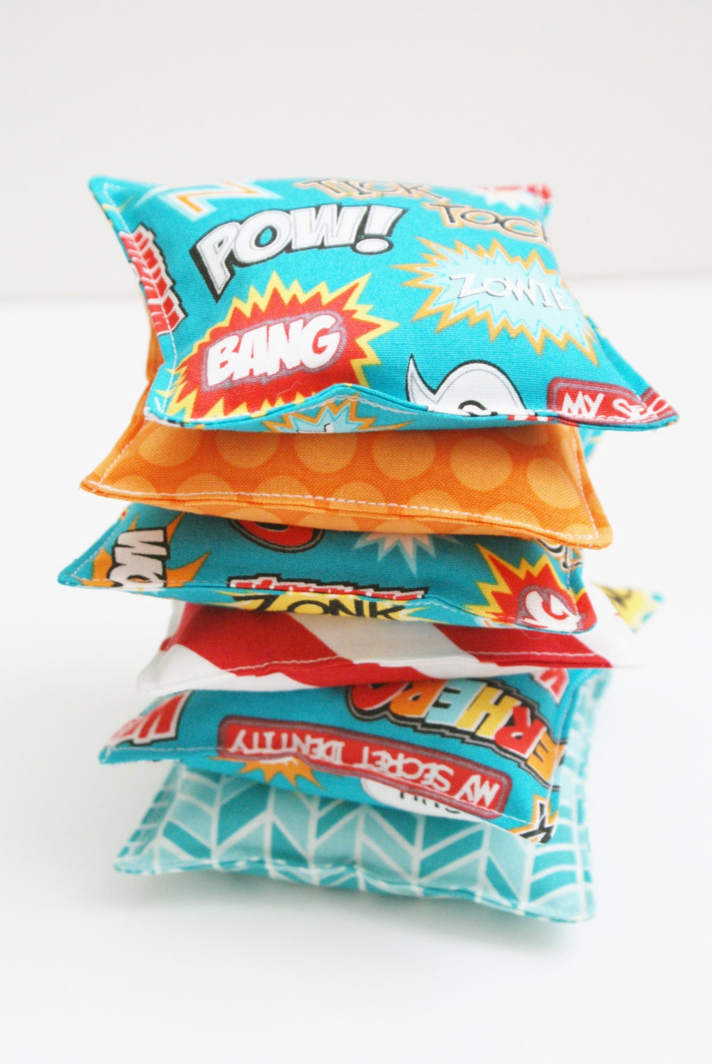 Superhero Themed Bean Bags Toys WASHABLE Set of Six