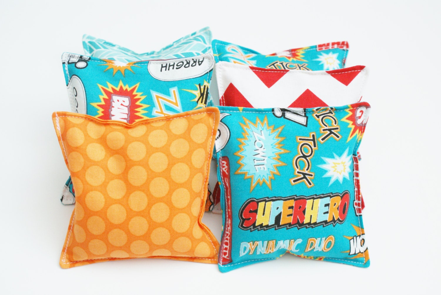 Superhero Themed Bean Bags Toys WASHABLE Set of Six