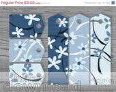 ON SALE 50 % OFF blue short and long gift tags , bookmarks, Mother's day printables, spring flowers, floral patterned digital paper Il_170x135