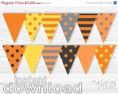 ON SALE 50 % OFF Halloween Printable Banner, Polka Dot, striped pennant, orange and gray, party bunting banner, instant digital download Il_170x135