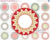 ON SALE 50 % OFF diamond circle clip art set, checkered wreath, round frames, Christmas clipart, digital labels, red, green, argyle, downloa Il_170x135