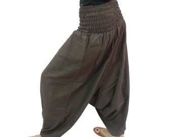 Brown Cotton Harem Pants Baggy Loose Aladdin Yoga Boho Gypsy Wide Leg ...