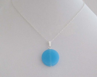 Bright Sky Blue Circle Pendant Necklace