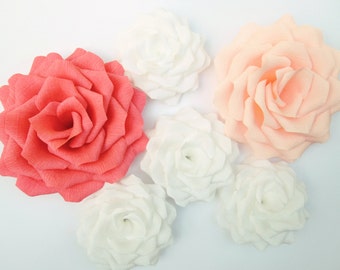 6 Large Paper Flowers/Giant Paper Roses/Wedding Decoration/Arch Flowers/ Table Flower Decoration/ Coral Peach White Roses