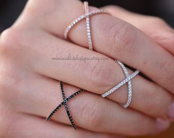 Sterling Silver, Criss Cross Ring,X Cross Ring, Cross Ring, thin CZ ring,Stackable ring,Micro Pave Ring,Knuckle Ring,Stacking ring