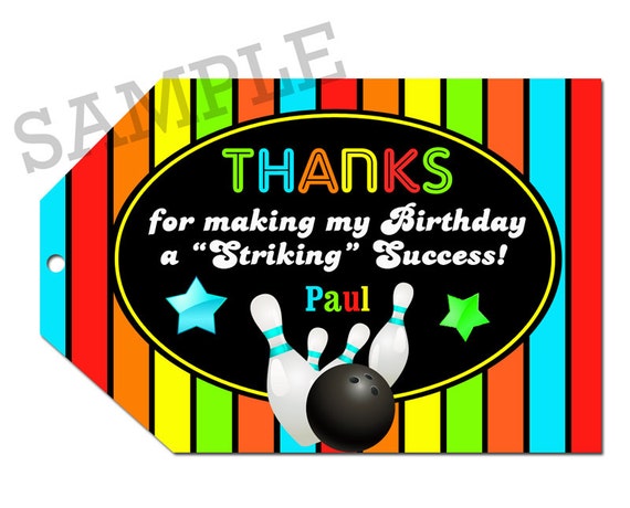 Bowling Neon Masculine Goody Bag Favor Tags Printable