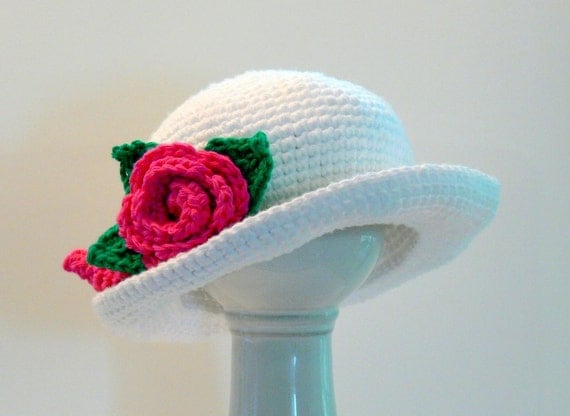 Girls Sun Hat with Flower Rose Crochet Pattern Sizes ...