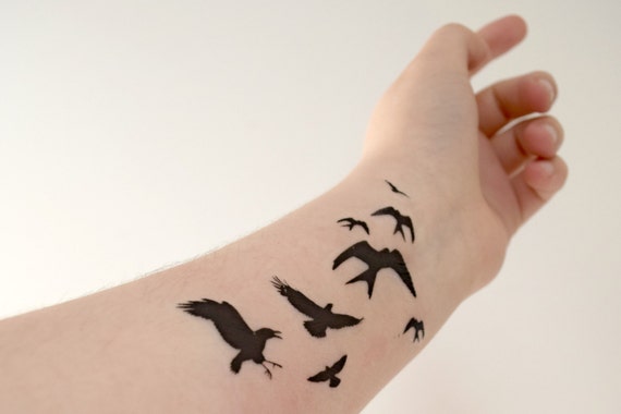  Bird Temporary Tattoo Flock of birds Spring Silhouette