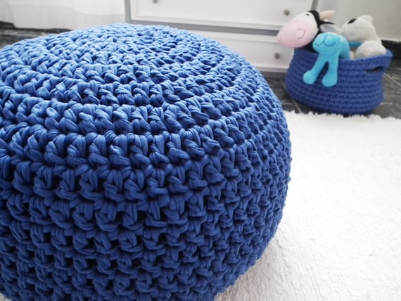 Cobalt Blue Crochet Pouf Ottoman - Royal Blue Crochet Floor Cushions ...
