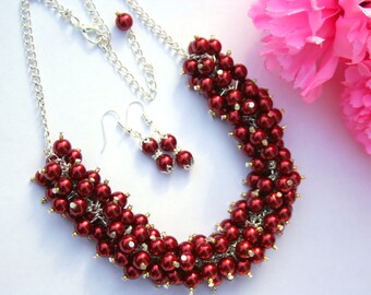 Popular items for red pearl necklace on Etsy