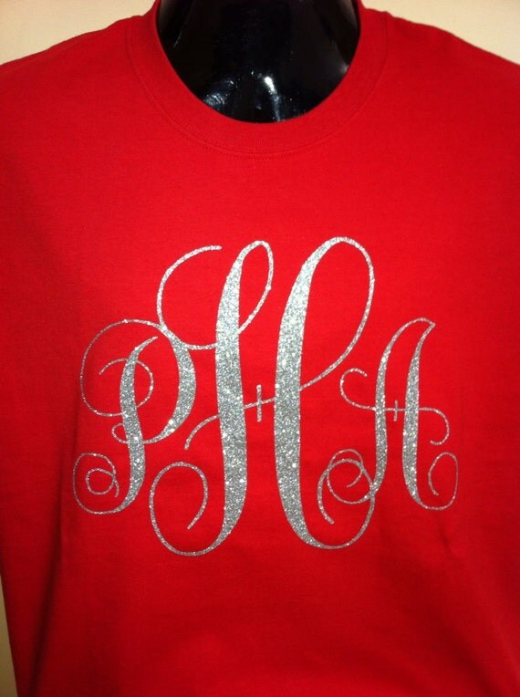 Adult Vinyl Glitter Monogram Short Sleeve Shirt