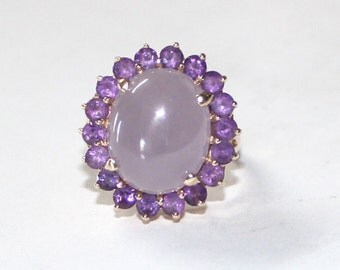 Lavender Jade & Amythest Ring 14k yellow gold - 7.75 ring size - sku 27122