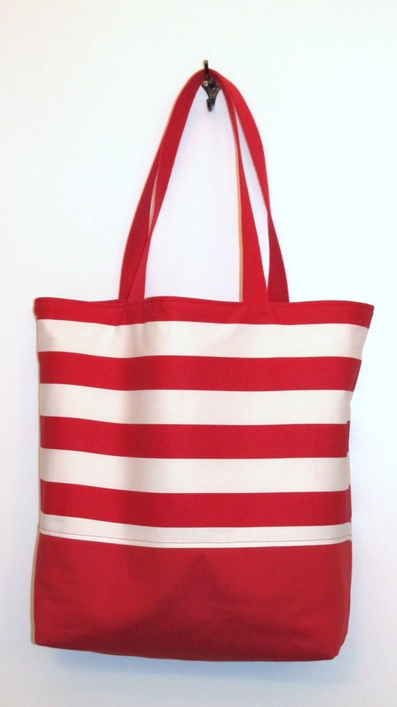 Large Beach Bag / Red and White Stripes