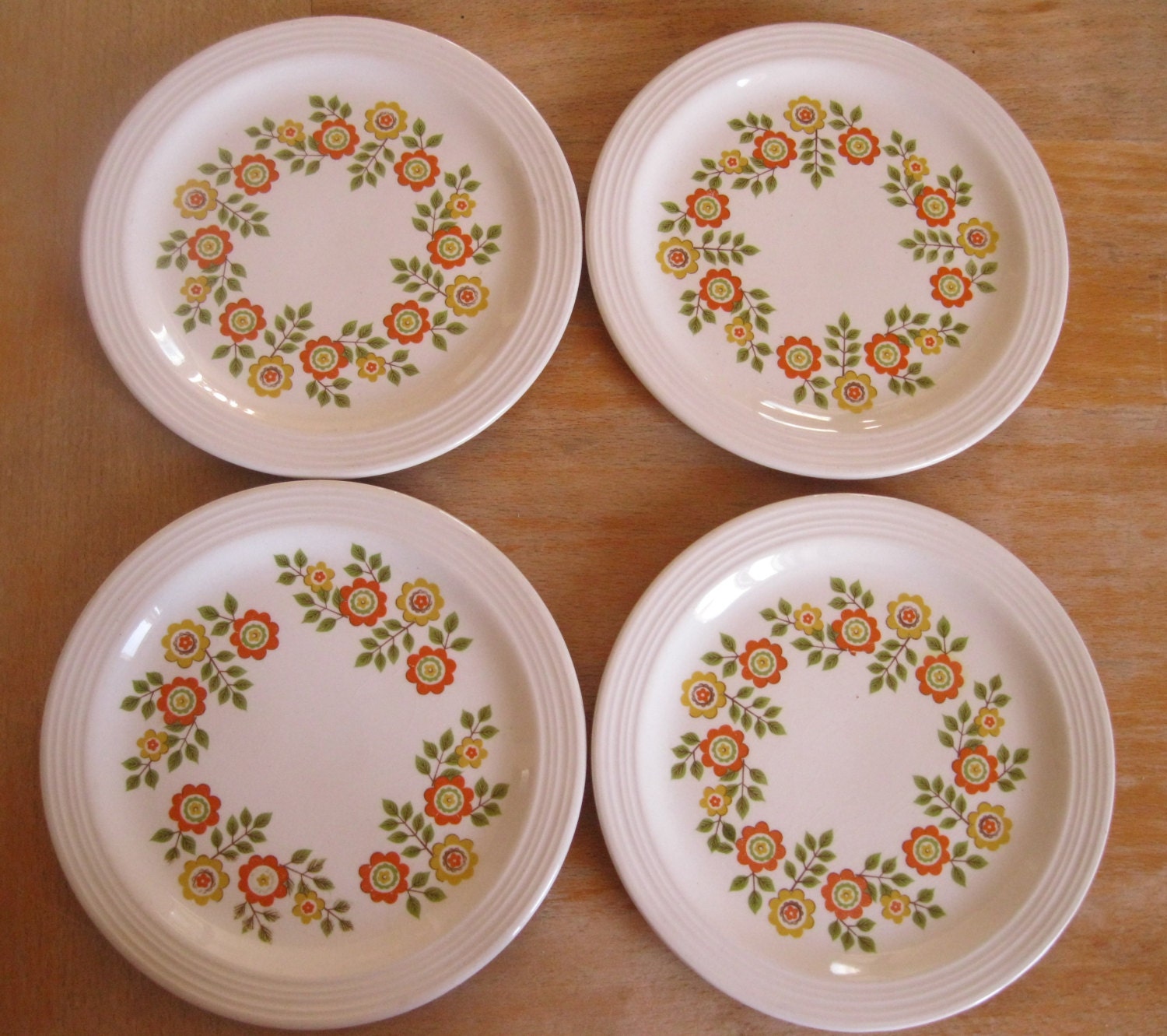 4 vintage mid century Myott retro floral pattern china tea plates ...