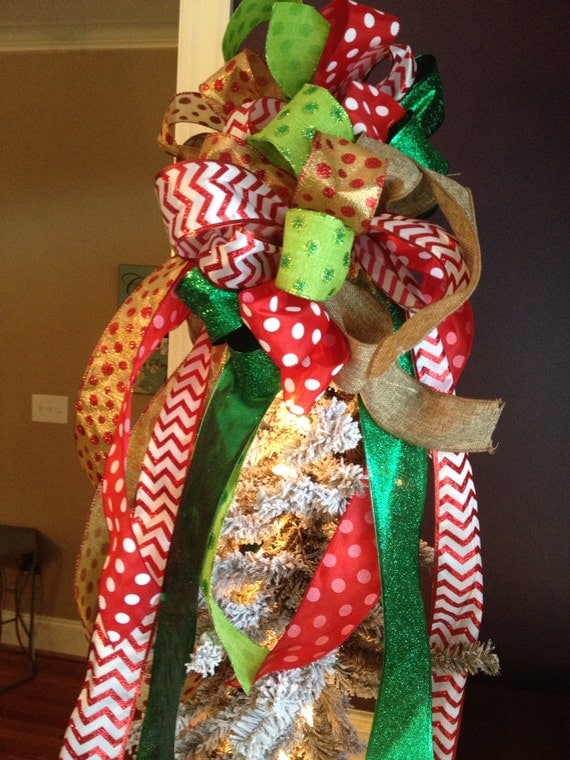 Fun and Colorful Burlap and Ribbon Bow Tree Topper