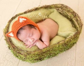 Newborn Fox Bonnet, Baby Fox, Animal Bonnet, Woodland Theme Bonnet, Fox Bonnet, Baby Bonnet, Baby Gift, Fox Prop, Photography Props