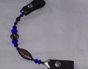 Copper, Cobalt, Navy Blue Crystal, Beaded, One-Ear Bling “Browband” for Western Bridle Horse Headstall
