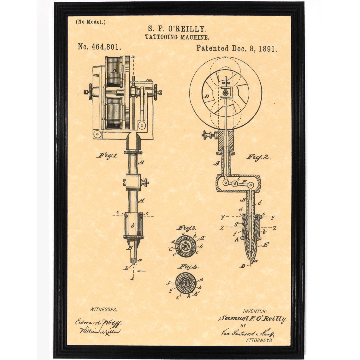Tattoo Machine Patent | samuel o rielly tattoo machine patent 13 x 19 by Tattoo Machine Patent | samuel o rielly tattoo machine patent 13 x 19 by
