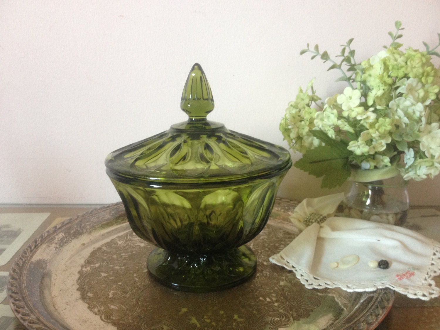 Vintage Emerald Green Glass Candy dish by AnnmarieFamilyTree