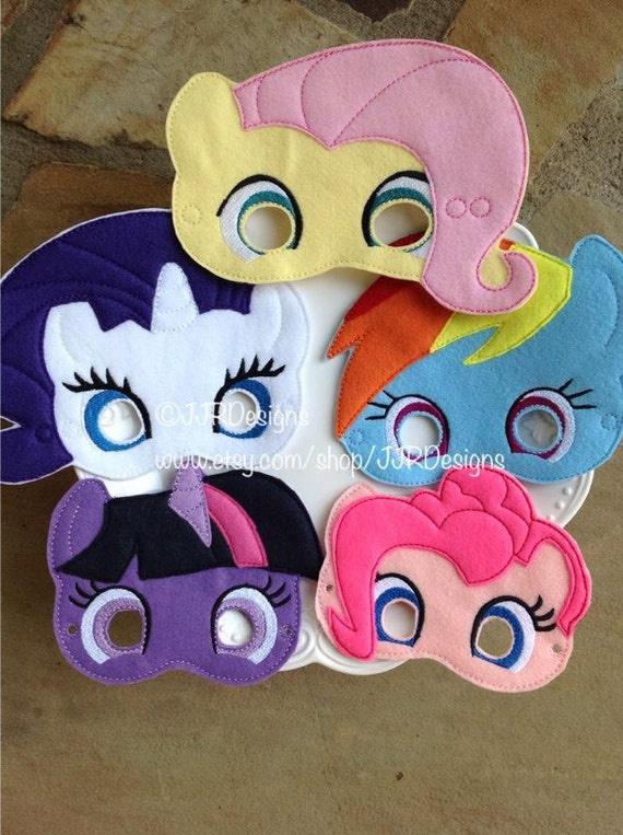 My Little Pony Inspired Felties- My Little Pony Inspired Masks-Rainbow Dash Feltie- Pinkie Pie Feltie- Rarity Mask- Dress up Mask