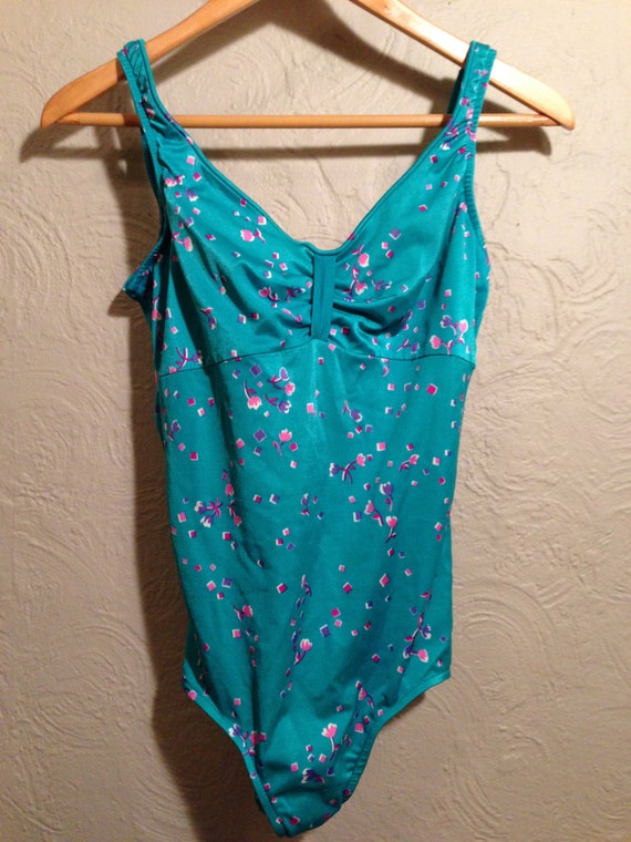 Items similar to Cool vintage teal bathing suit by Maxine of Hollywood ...