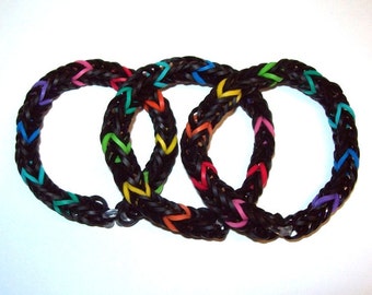 Items similar to Neon Fishtail Rubber Band Rainbow Loom Keychain with a ...