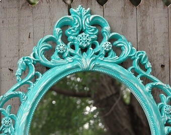 Turquoise Wall Mirror shabby chic mirror | etsy Turquoise Wall Mirror shabby chic mirror | etsy