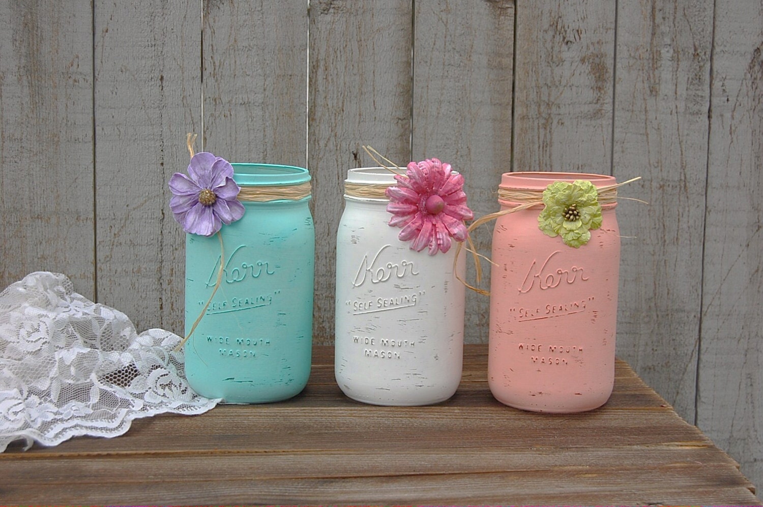 shabby chic mason jars white mint green blush coral hand shabby chic mason jars white mint green blush coral hand