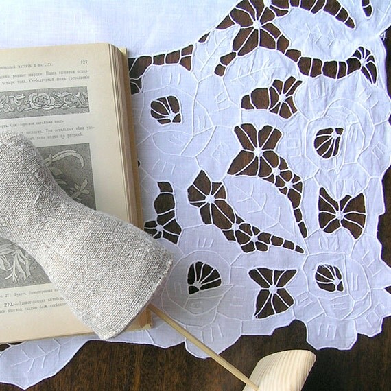Vintage cutwork embroidery 1970s tablecloth Handmade