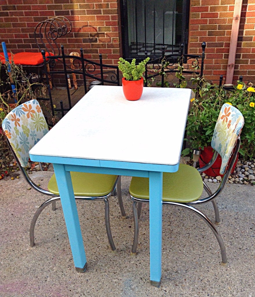Set of Refurbished/Reupholstered/ Upcycled 1950’s Chrome Kitchen Dining
