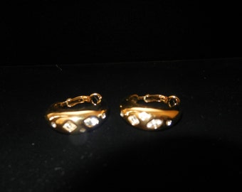 Gold Hoop Pierced Earrings with Stone Inserts.