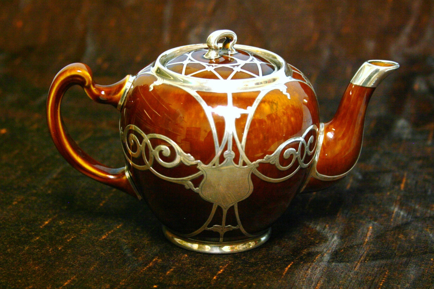 Antique Lenox Teapot Inlaid Sterling Silver Art Nouveau 1910s