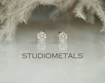 Tiny Diamond Stud Earrings, 14K White Gold Diamond Earrings, Small Diamond Studs, Petite, E147