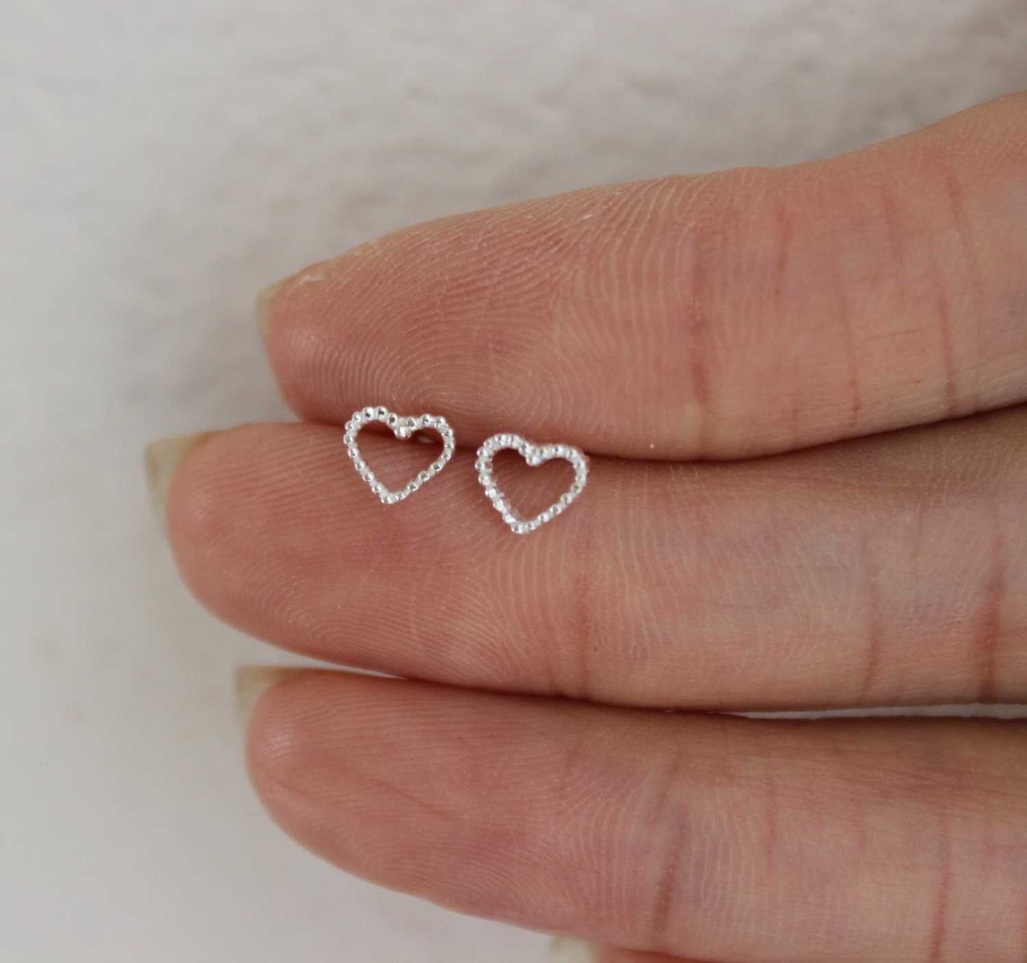 Sterling Silver Beaded Heart Stud Earrings Heart Earrings