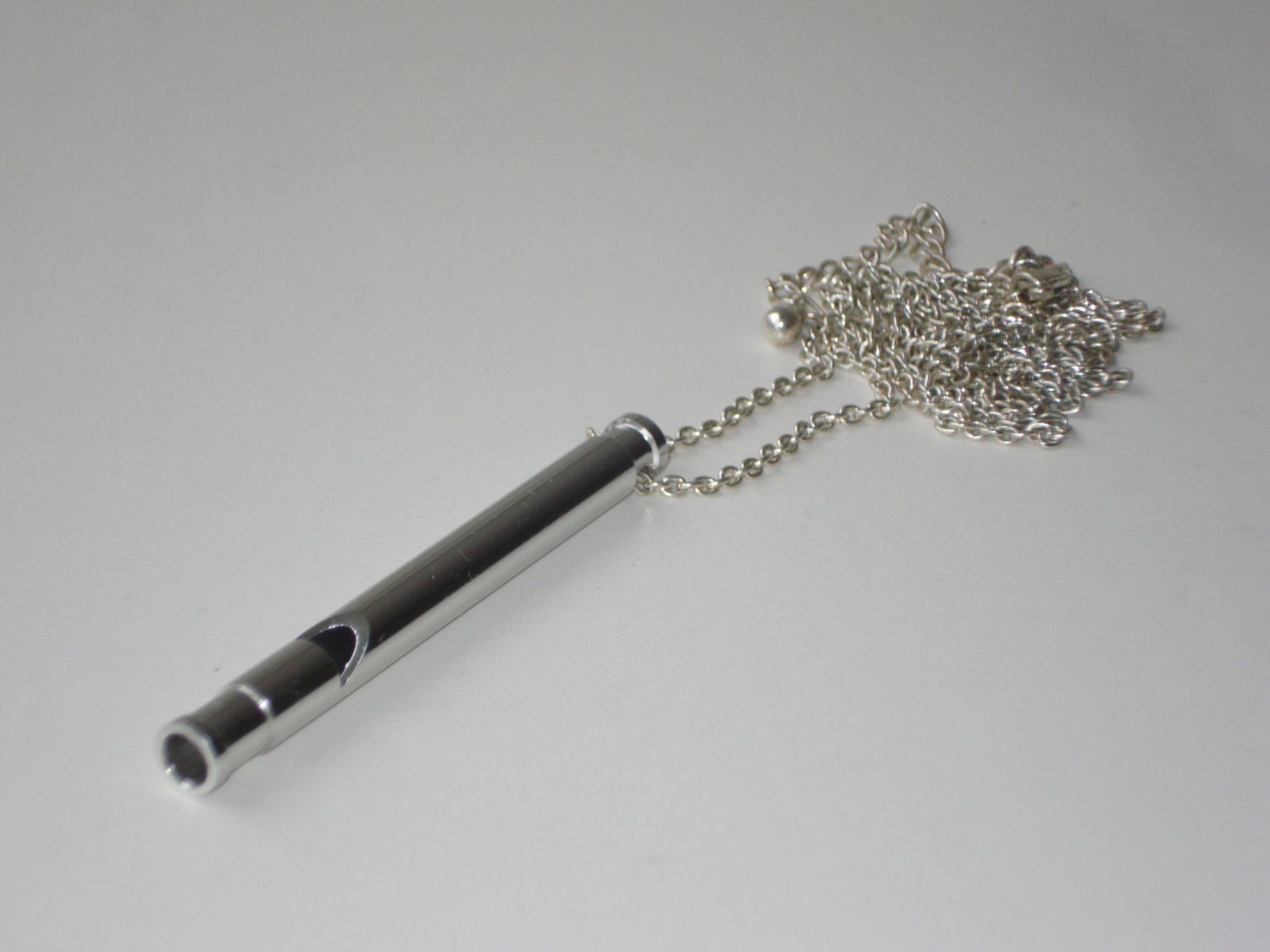 Whistle Pendant Necklace Sterling Silver Long Chain