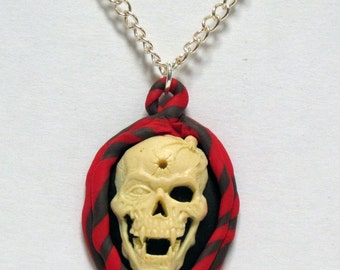 OOAK Clay Ringed Skull Cameo Necklace 01